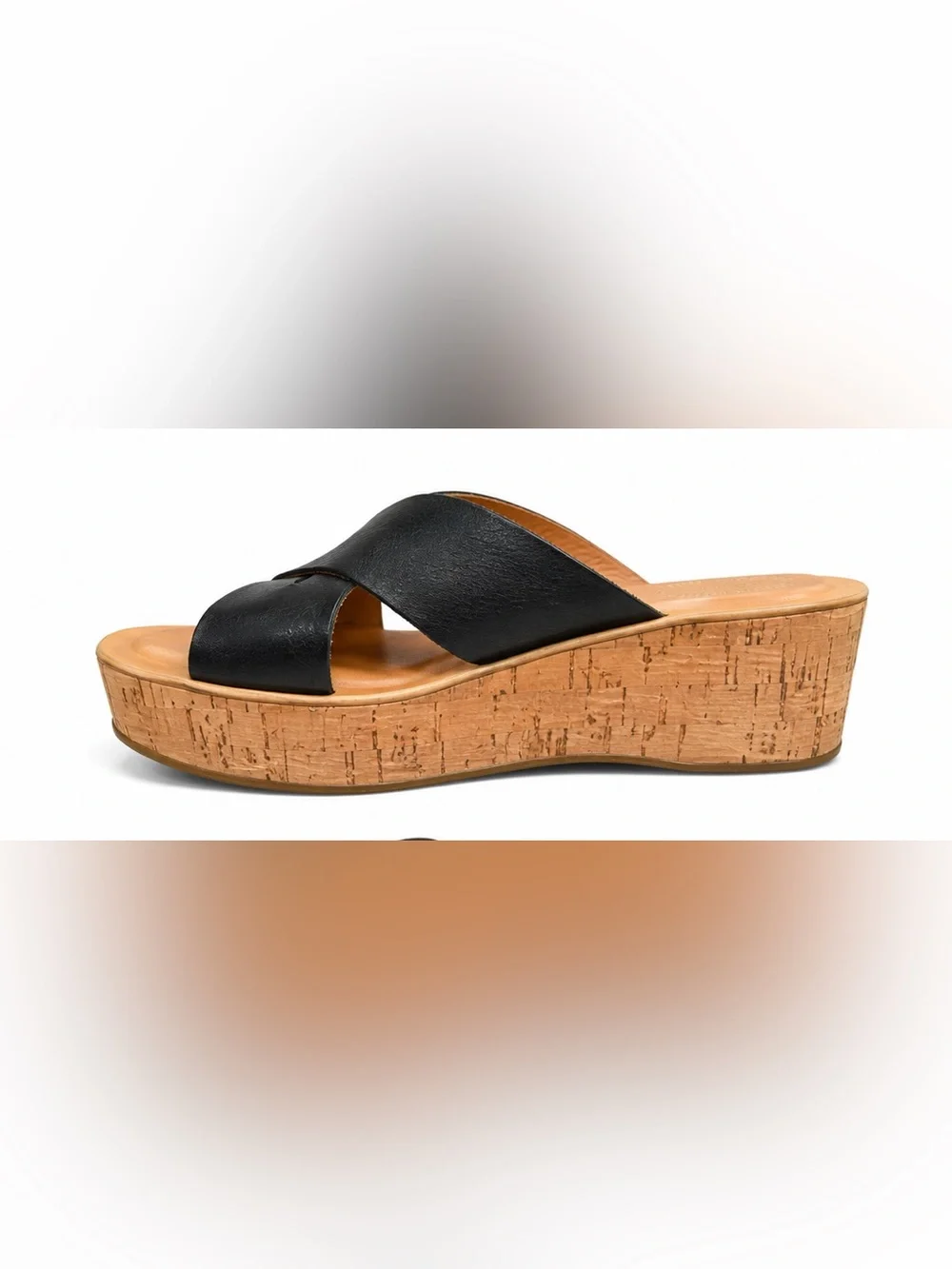 Kork-Ease Black Leather Cork Wedge Slide